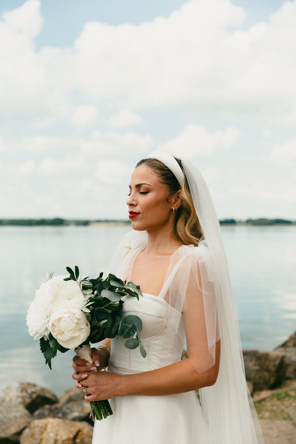 Dress Gown Bride Bridal Skirt Split Tulle Bow Straps Veil Heath Farm Wedding Alexandra Wallace Photography