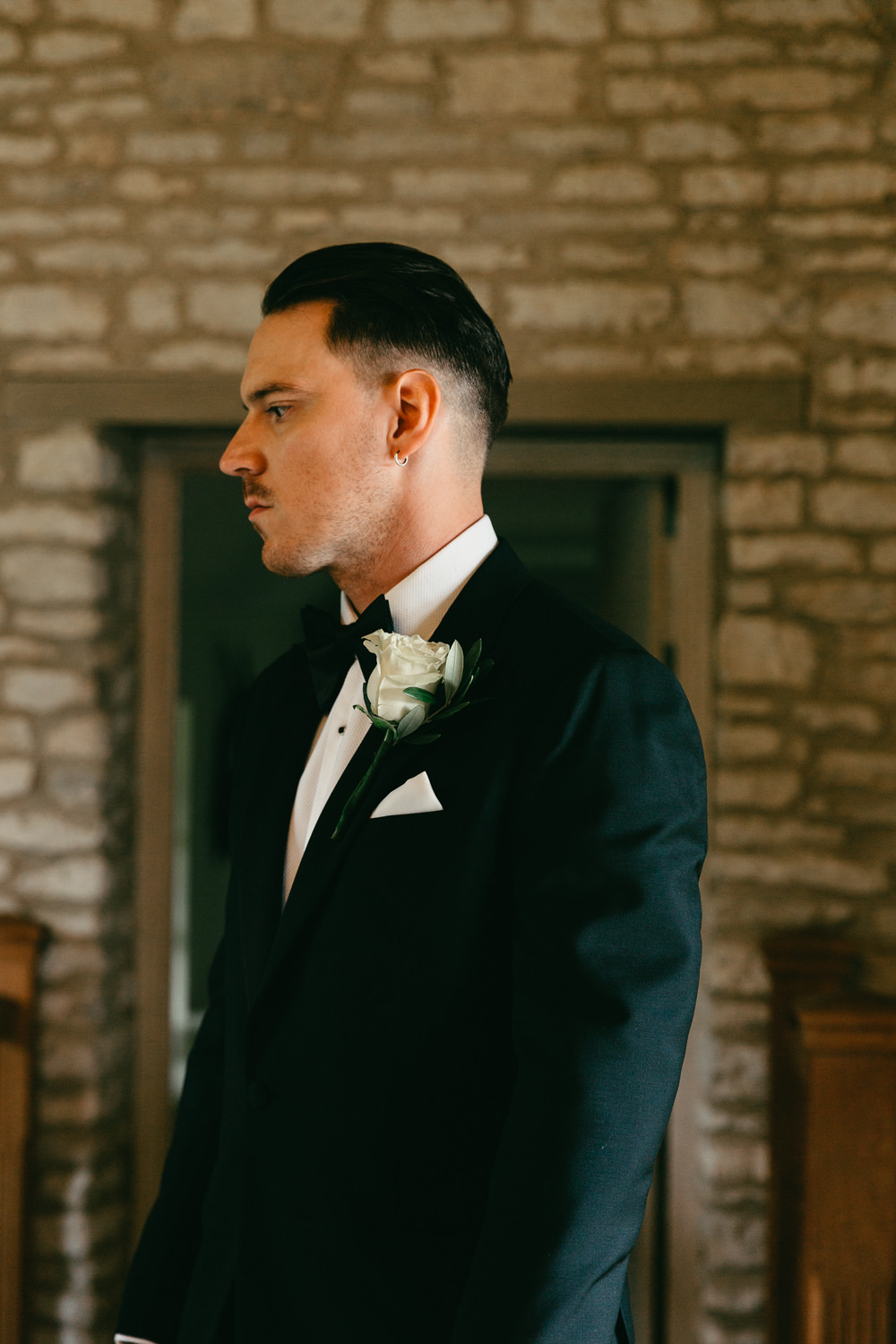 Groom Black Tuxedo Bow Tie Heath Farm Wedding Alexandra Wallace Photography