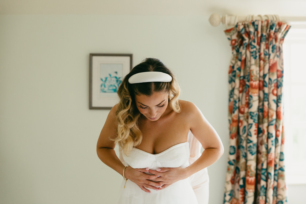 Dress Gown Bride Bridal Skirt Split Tulle Bow Straps Heath Farm Wedding Alexandra Wallace Photography