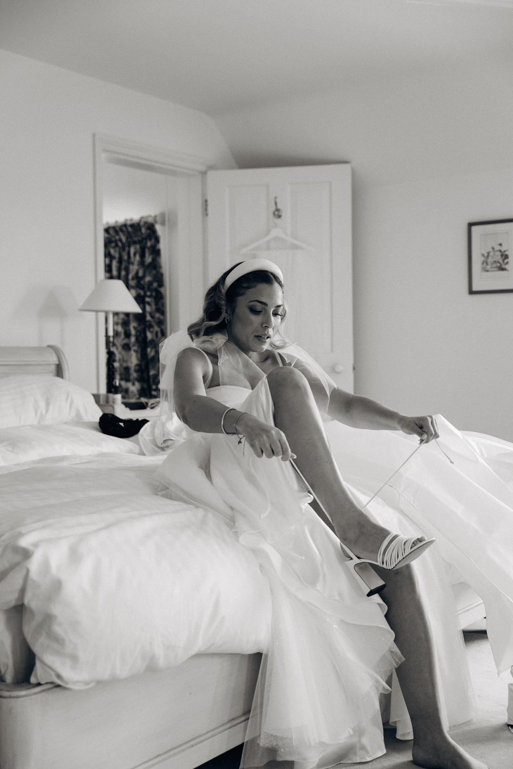 Dress Gown Bride Bridal Skirt Split Tulle Bow Straps Heath Farm Wedding Alexandra Wallace Photography