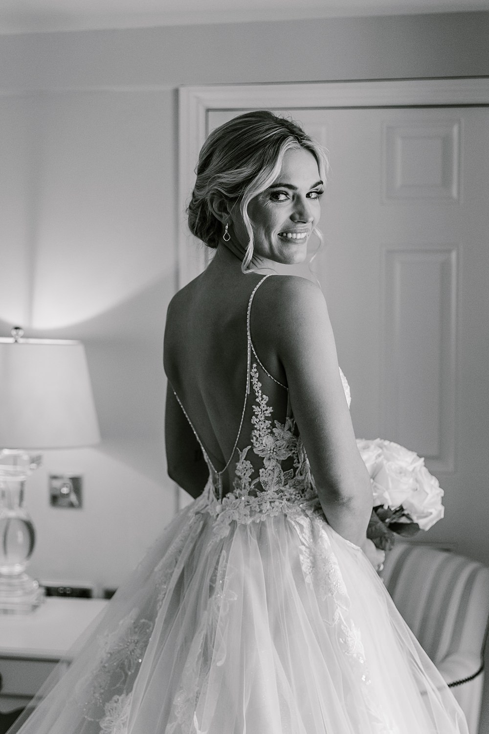 Dress Gown Bride Bridal Lace Tulle Long Train Enzoani Holkham Hall Wedding Katherine Ashdown Photography