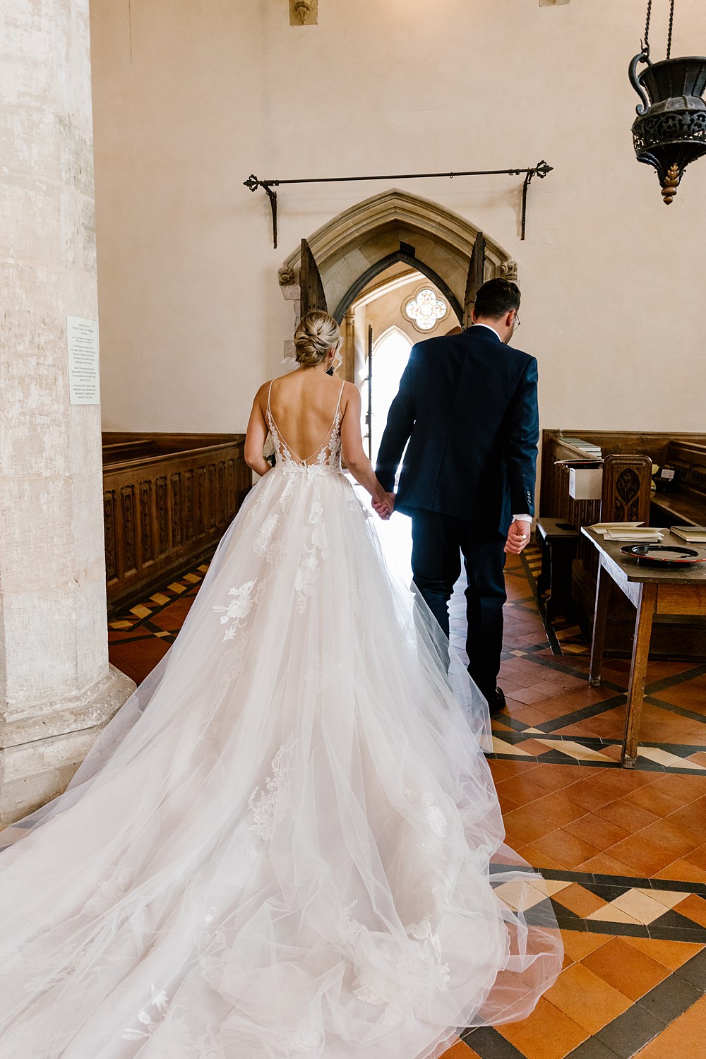 Dress Gown Bride Bridal Lace Tulle Long Train Enzoani Holkham Hall Wedding Katherine Ashdown Photography