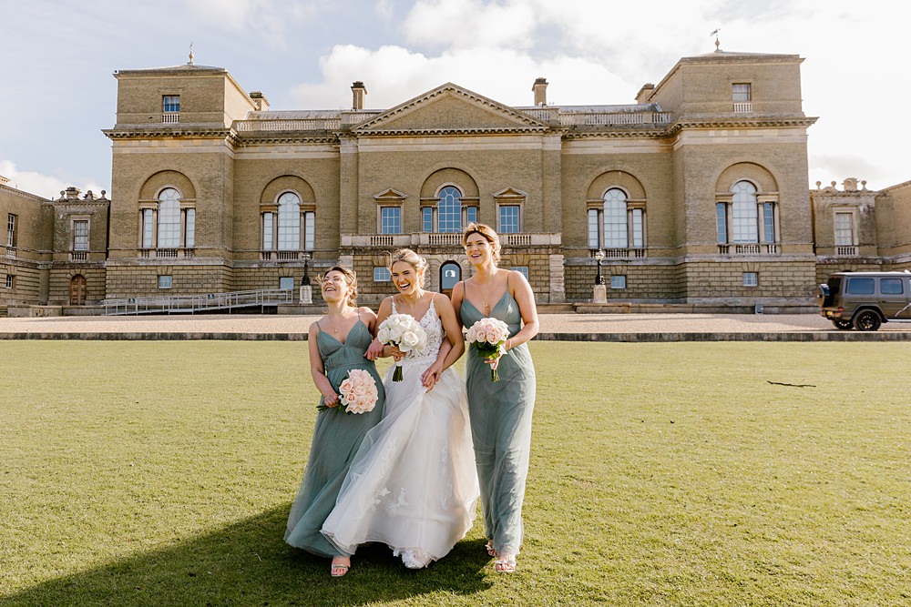 Long Sage Green Bridesmaid Dresses Holkham Hall Wedding Katherine Ashdown Photography