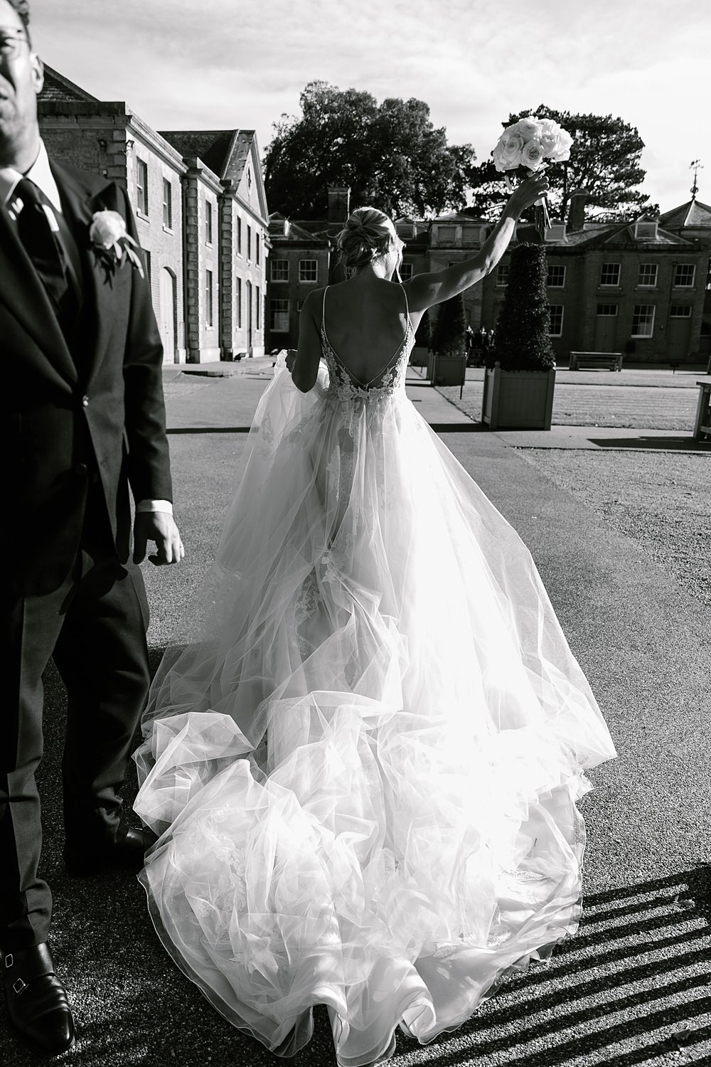 Dress Gown Bride Bridal Lace Tulle Long Train Enzoani Holkham Hall Wedding Katherine Ashdown Photography