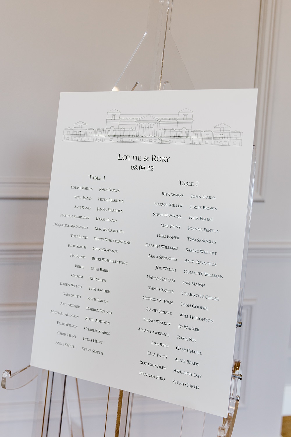 Modern Simple Table Plan Holkham Hall Wedding Katherine Ashdown Photography