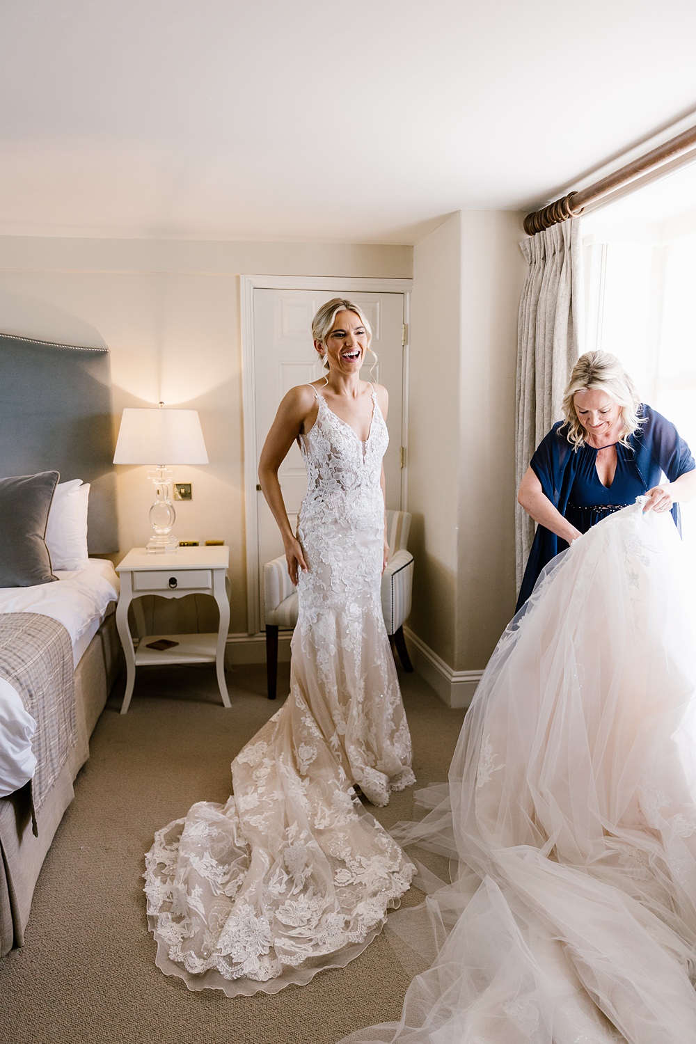 Dress Gown Bride Bridal Lace Tulle Long Train Enzoani Holkham Hall Wedding Katherine Ashdown Photography