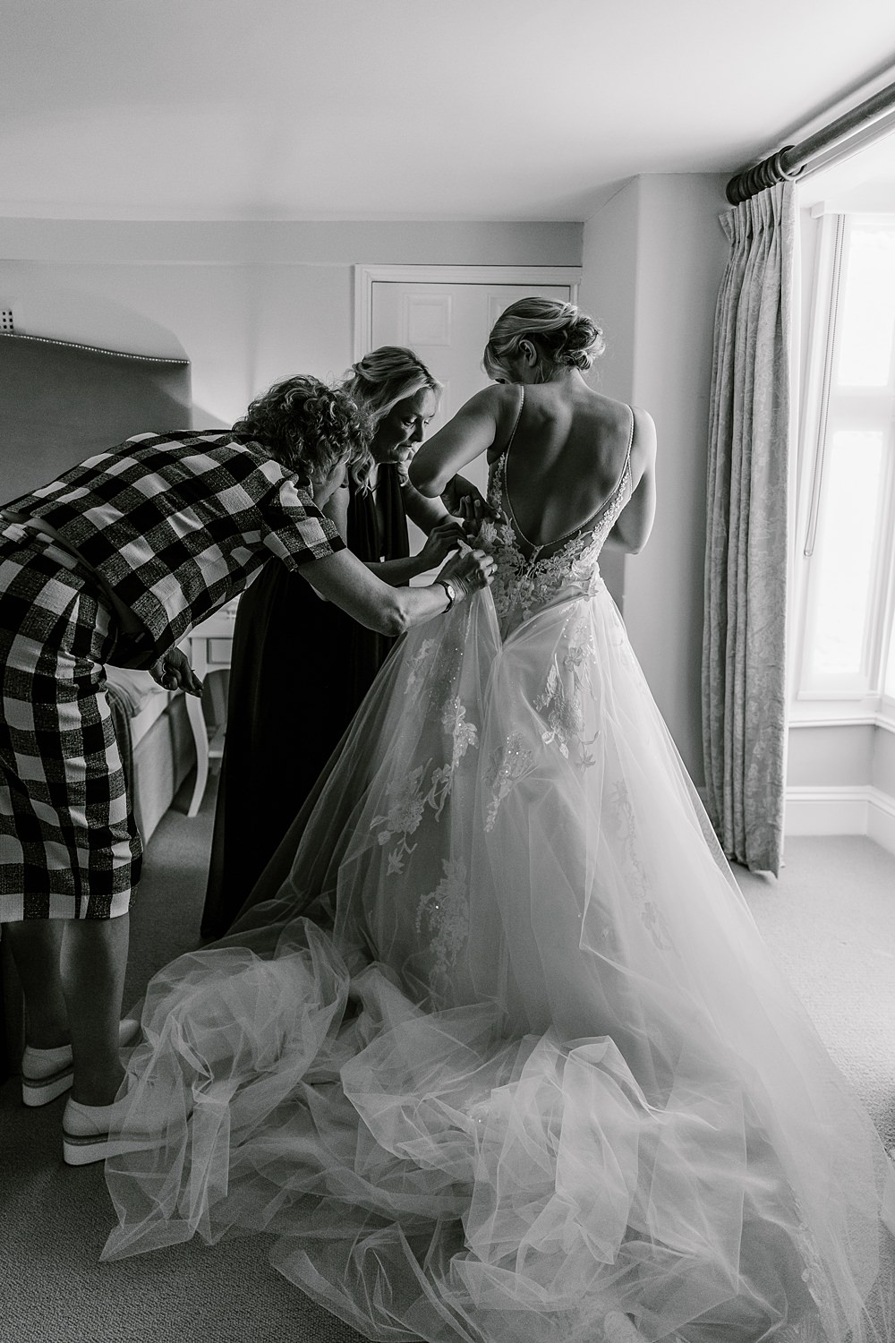Dress Gown Bride Bridal Lace Tulle Long Train Enzoani Holkham Hall Wedding Katherine Ashdown Photography