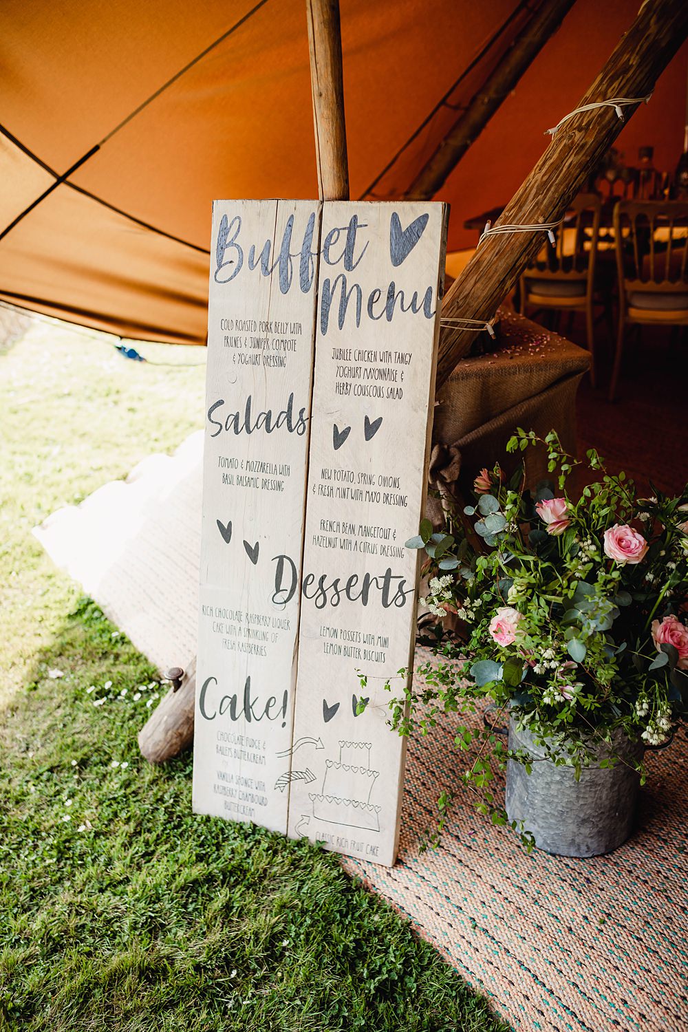 Wooden Buffet Menu Sign Home Garden Tipi Wedding Kloe May Photography