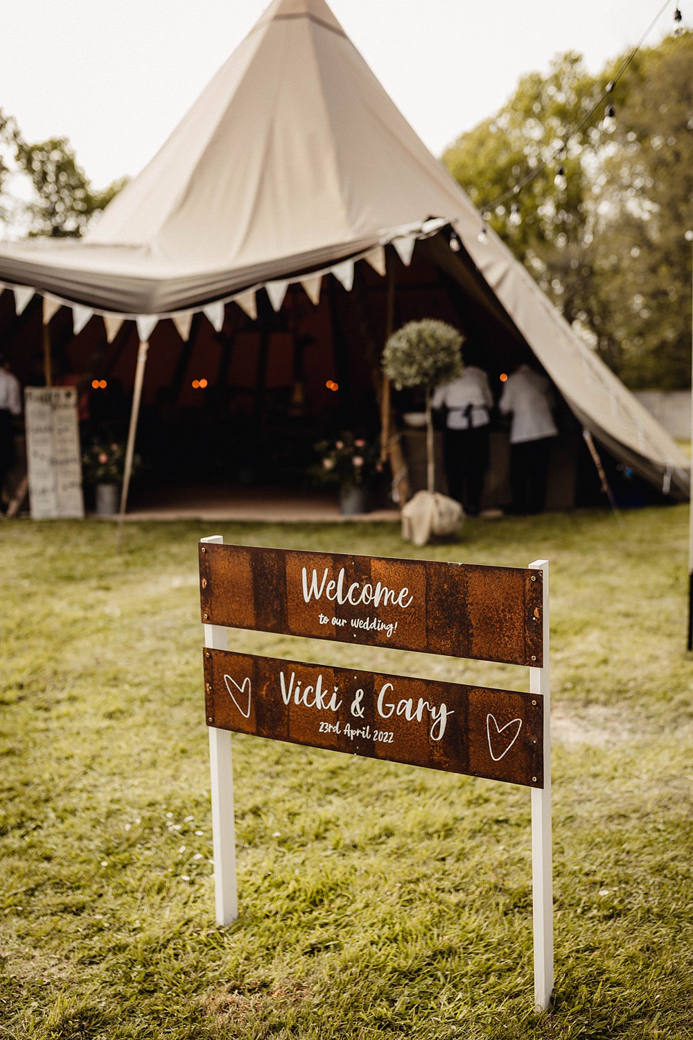 Wooden Welcome Sign Home Garden Tipi Wedding Kloe May Photography