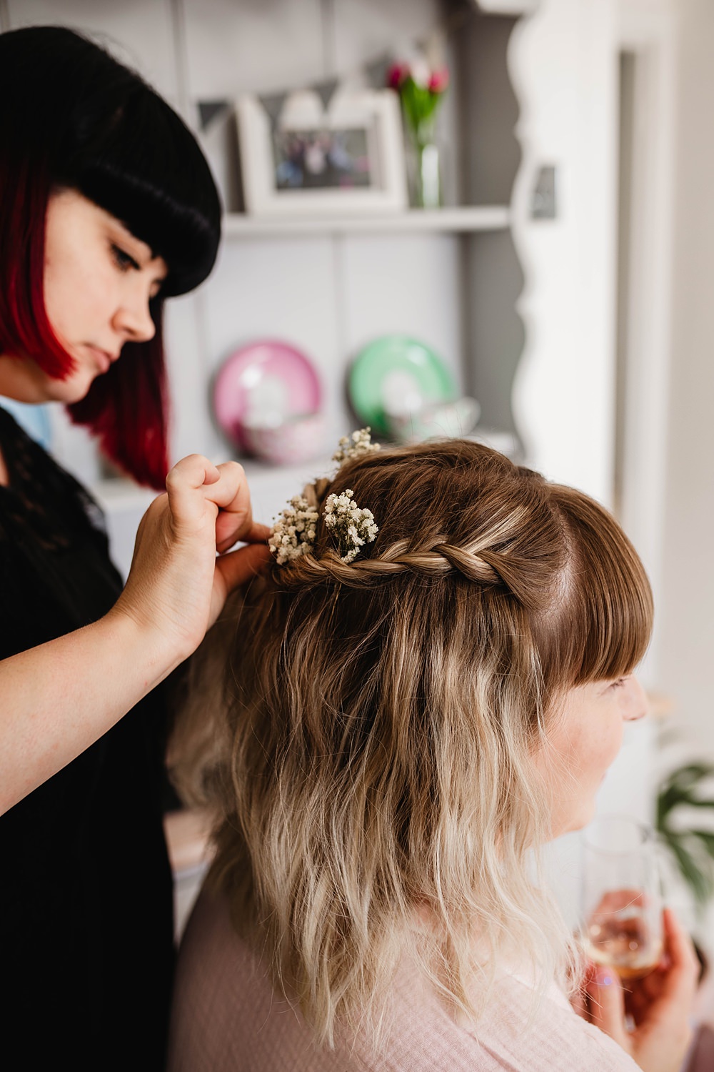 Bridal Hair Plait Waterfall Braid Flowers Bob Home Garden Tipi Wedding Kloe May Photography