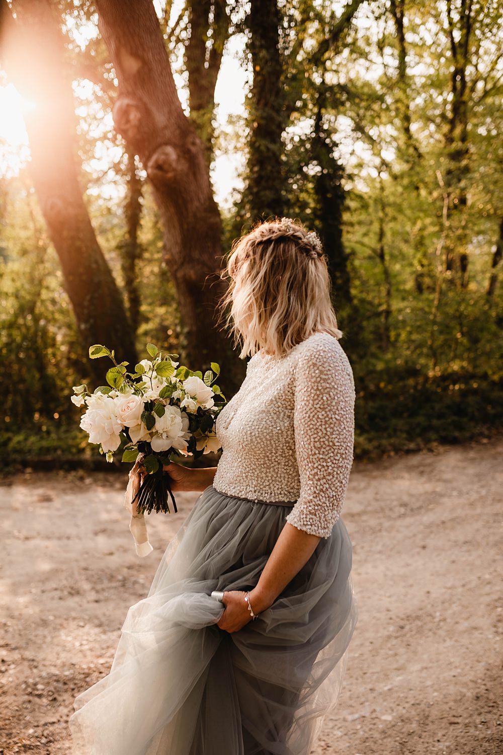 Sequin Top Tulle Skirt Grey Bride Bridal Gown Home Garden Tipi Wedding Kloe May Photography