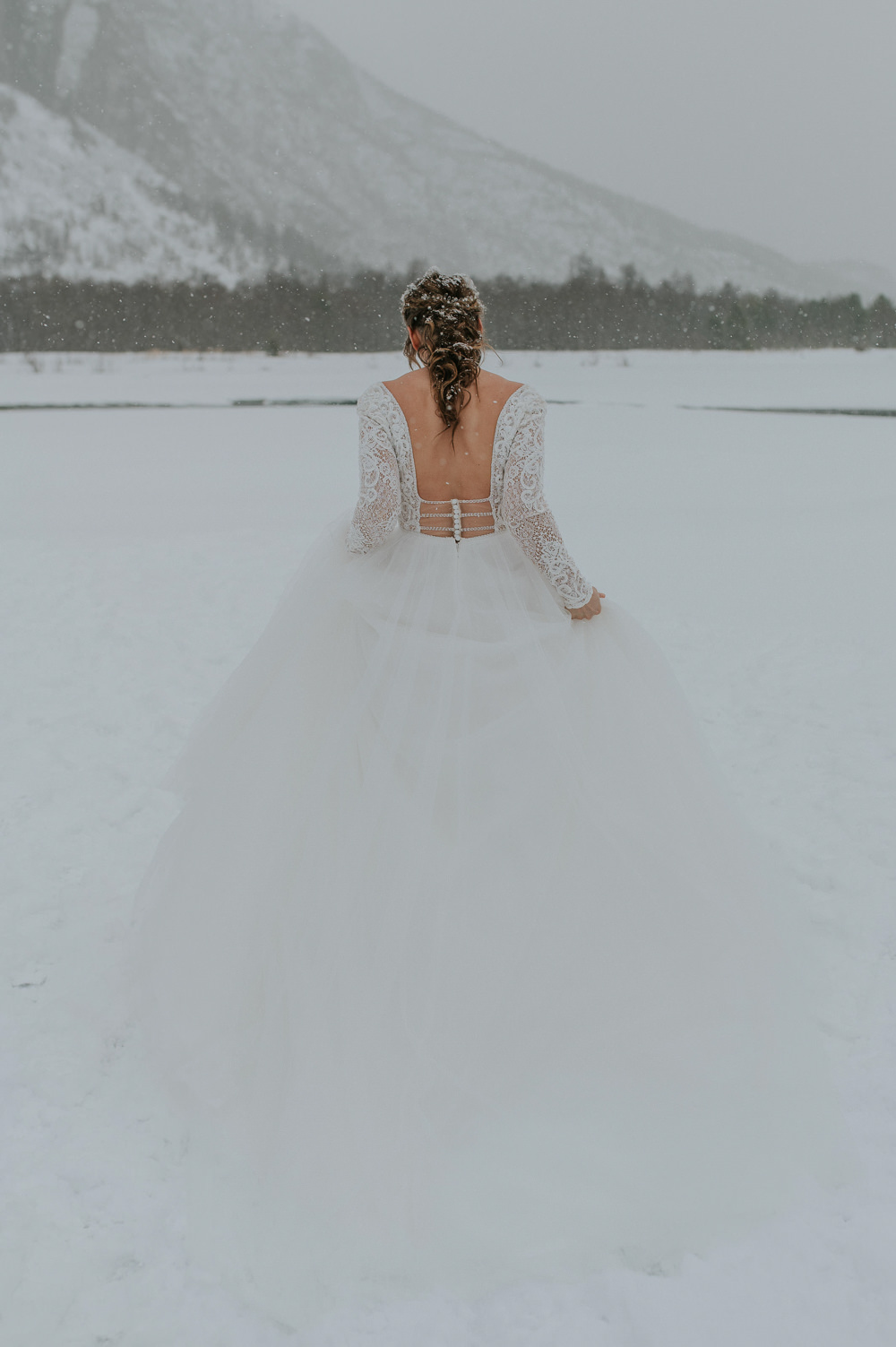 Backless Long Sleeved Dress Tulle Skirt Bride Bridal Igloo Hotel Wedding TS Foto Design