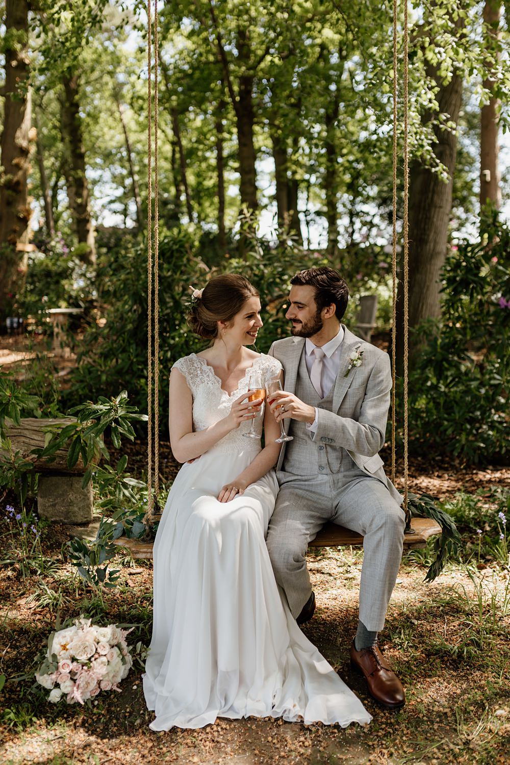 Groom Pale Grey Suit Pink Tie Love Shack Wedding Natalie Coultas Photography