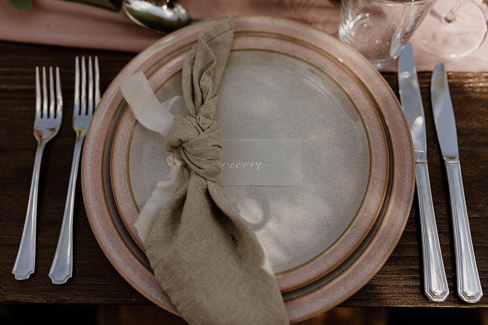 Pink Grey Place Setting Name Napkin Love Shack Wedding Natalie Coultas Photography