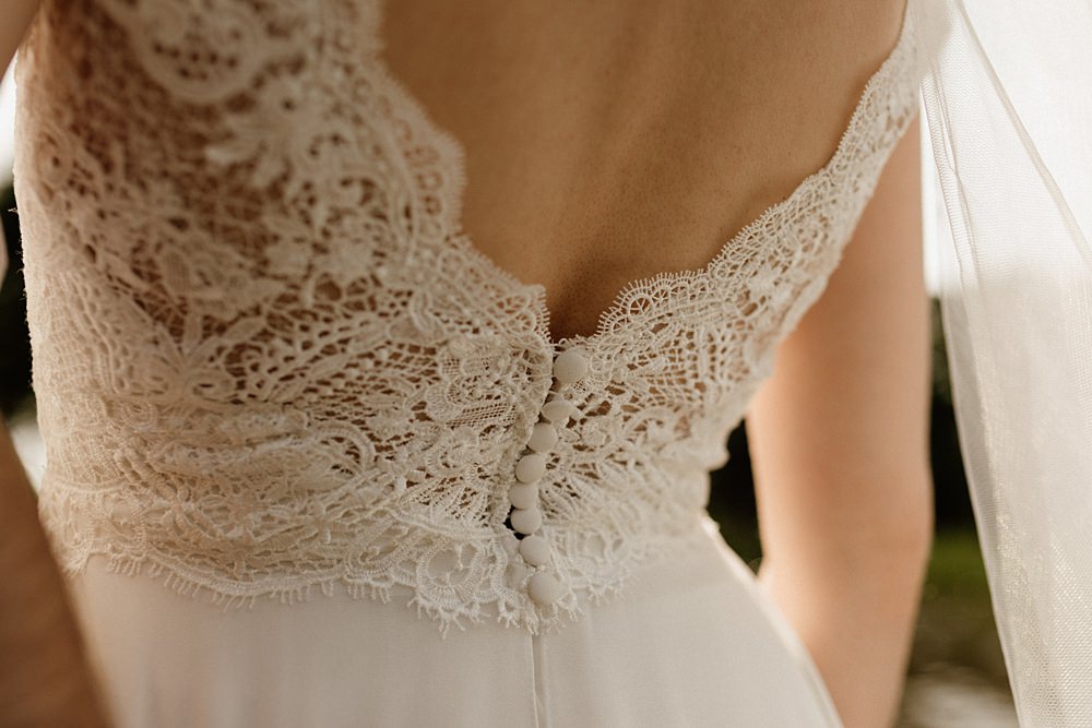 Dress Gown Bride Bridal Lace Low Back Train Love Shack Wedding Natalie Coultas Photography