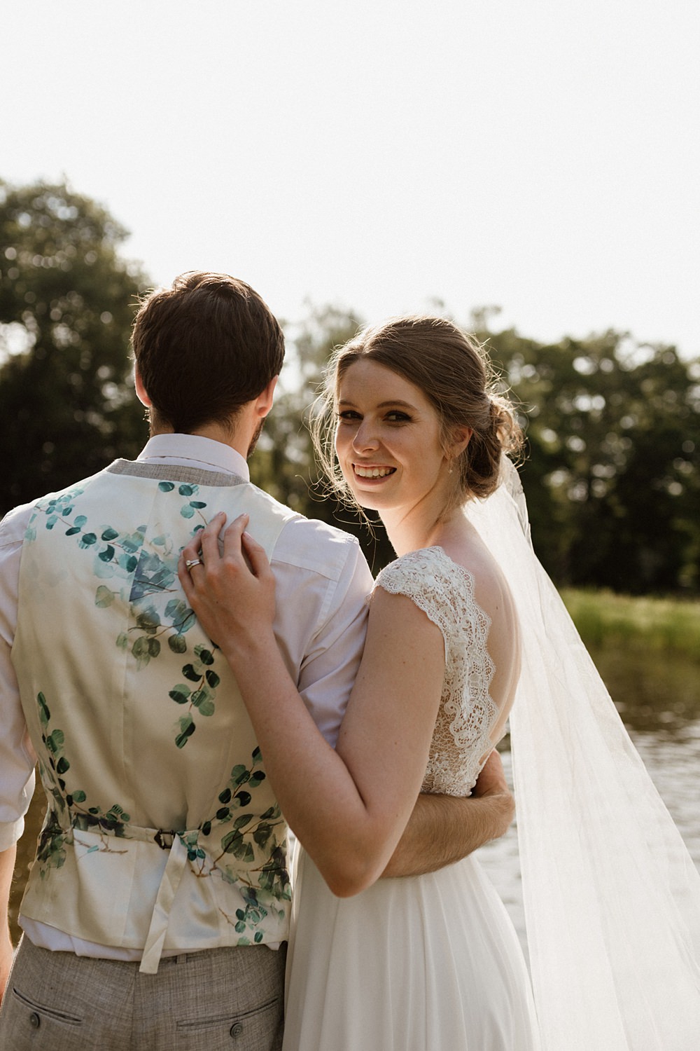Dress Gown Bride Bridal Lace Low Back Train Veil Love Shack Wedding Natalie Coultas Photography