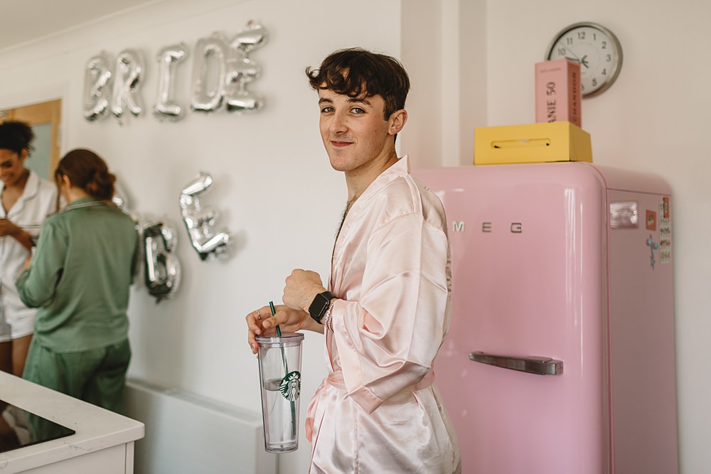 Bridesman Robe Pumping House Ollerton Wedding Louise Barry Photographer