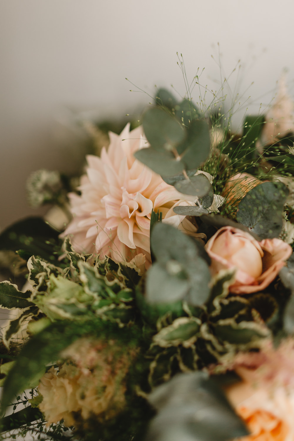 Flowers Peach Rose Dahlia Eucalyptus Pumping House Ollerton Wedding Louise Barry Photographer