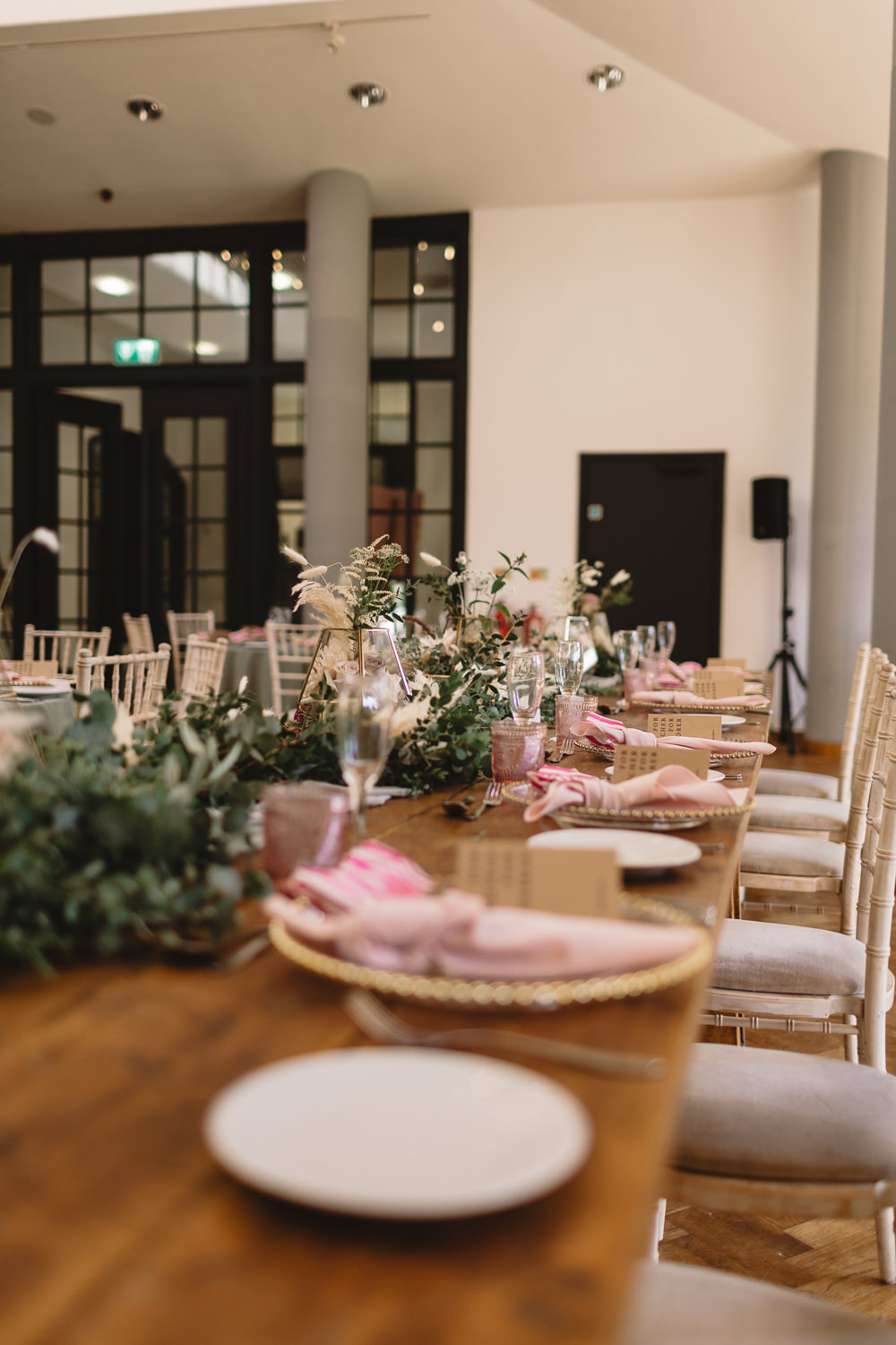 Table Decor Greenery Grass Terrarium Garland Pumping House Ollerton Wedding Louise Barry Photographer