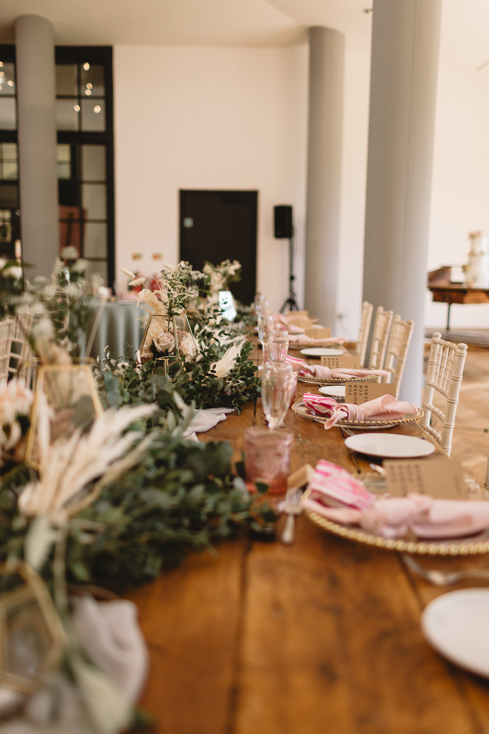 Table Decor Greenery Grass Terrarium Garland Pumping House Ollerton Wedding Louise Barry Photographer