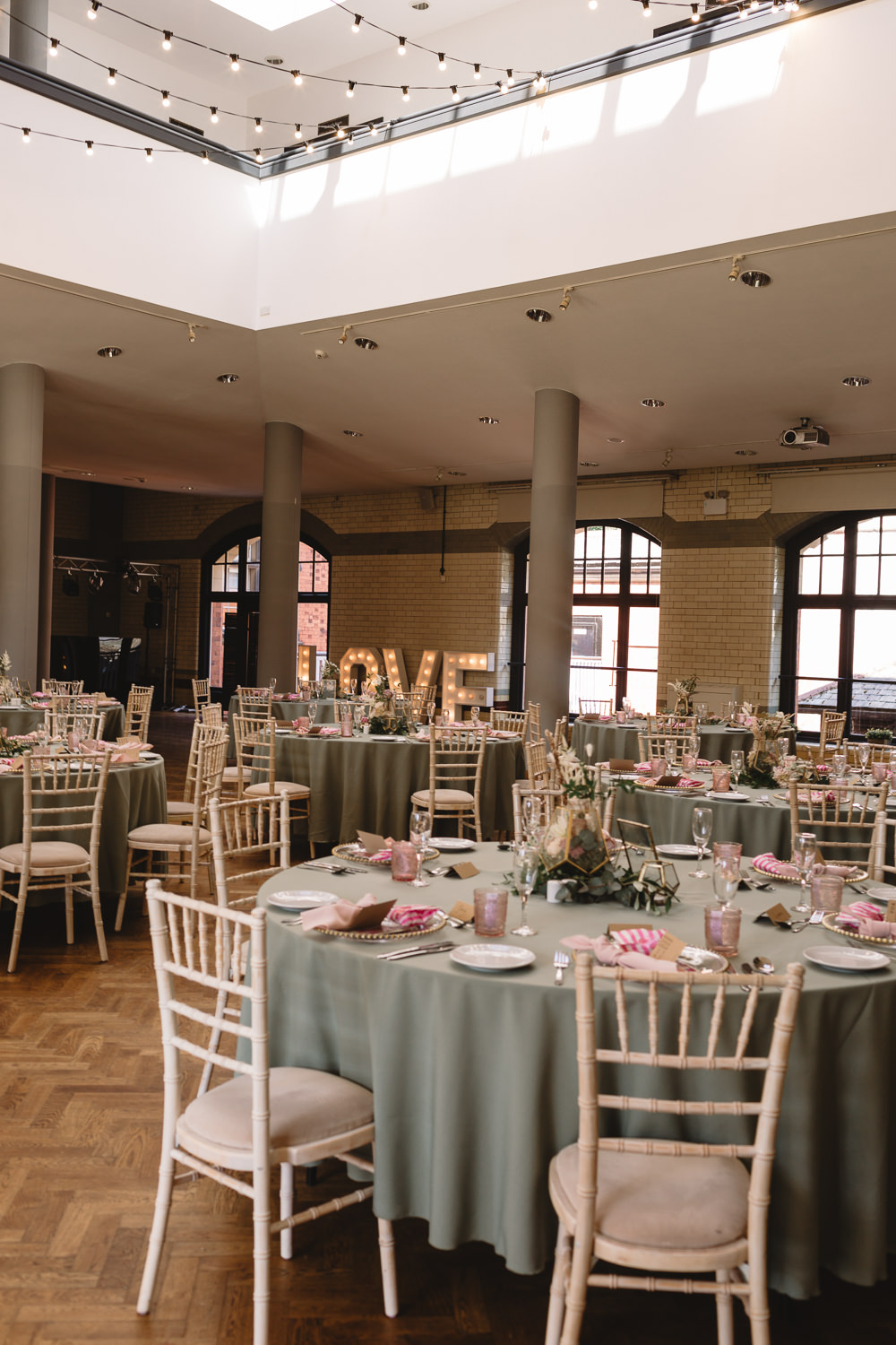 Table Decor Greenery Grass Terrarium Garland Green Sage Cloths Pumping House Ollerton Wedding Louise Barry Photographer