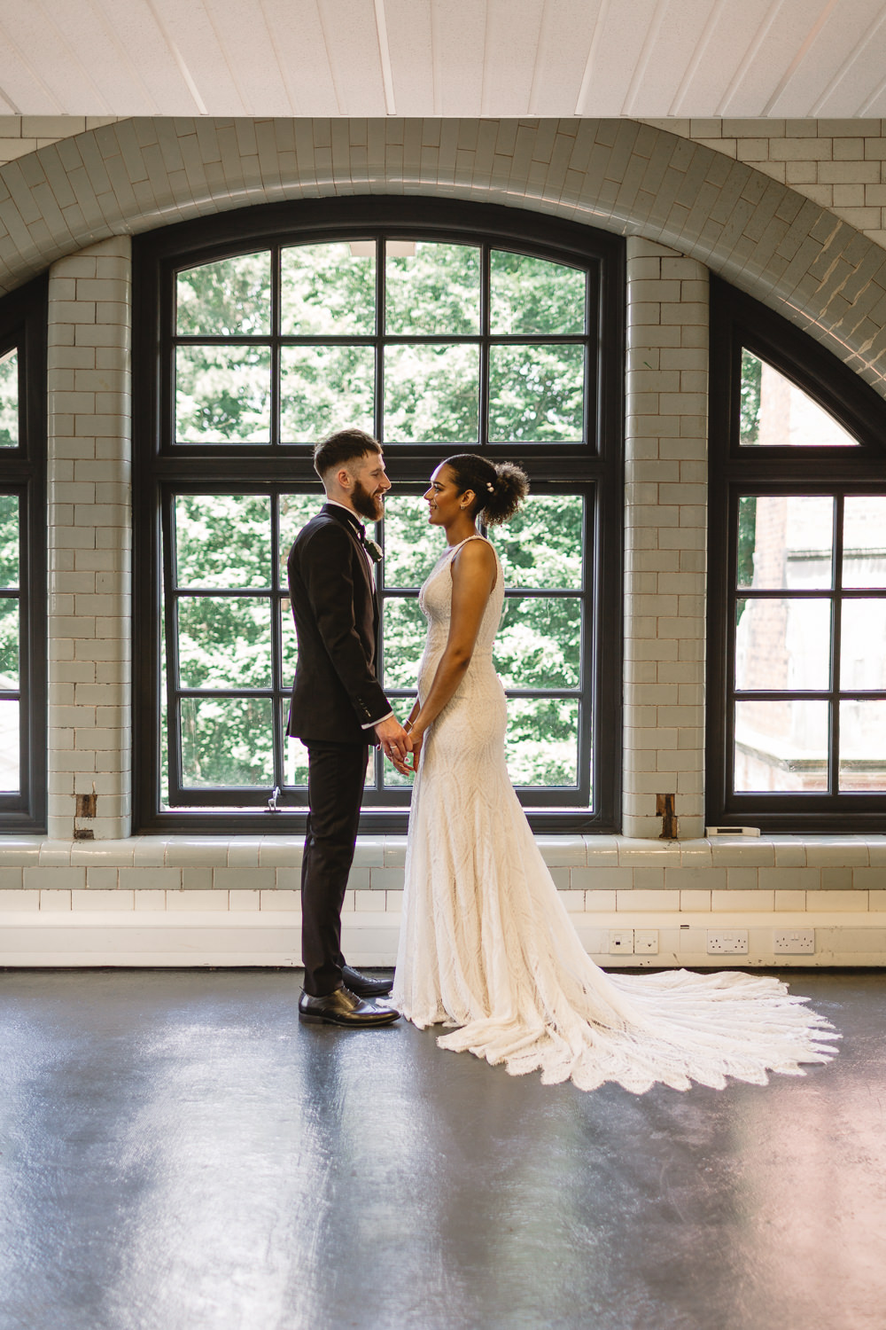 Dress Gown Bride Bridal Lace Sleeveless Pumping House Ollerton Wedding Louise Barry Photographer