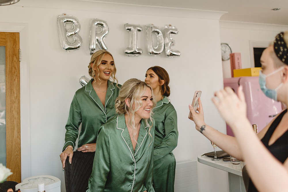 Bridesmaid Green PJs Pumping House Ollerton Wedding Louise Barry Photographer