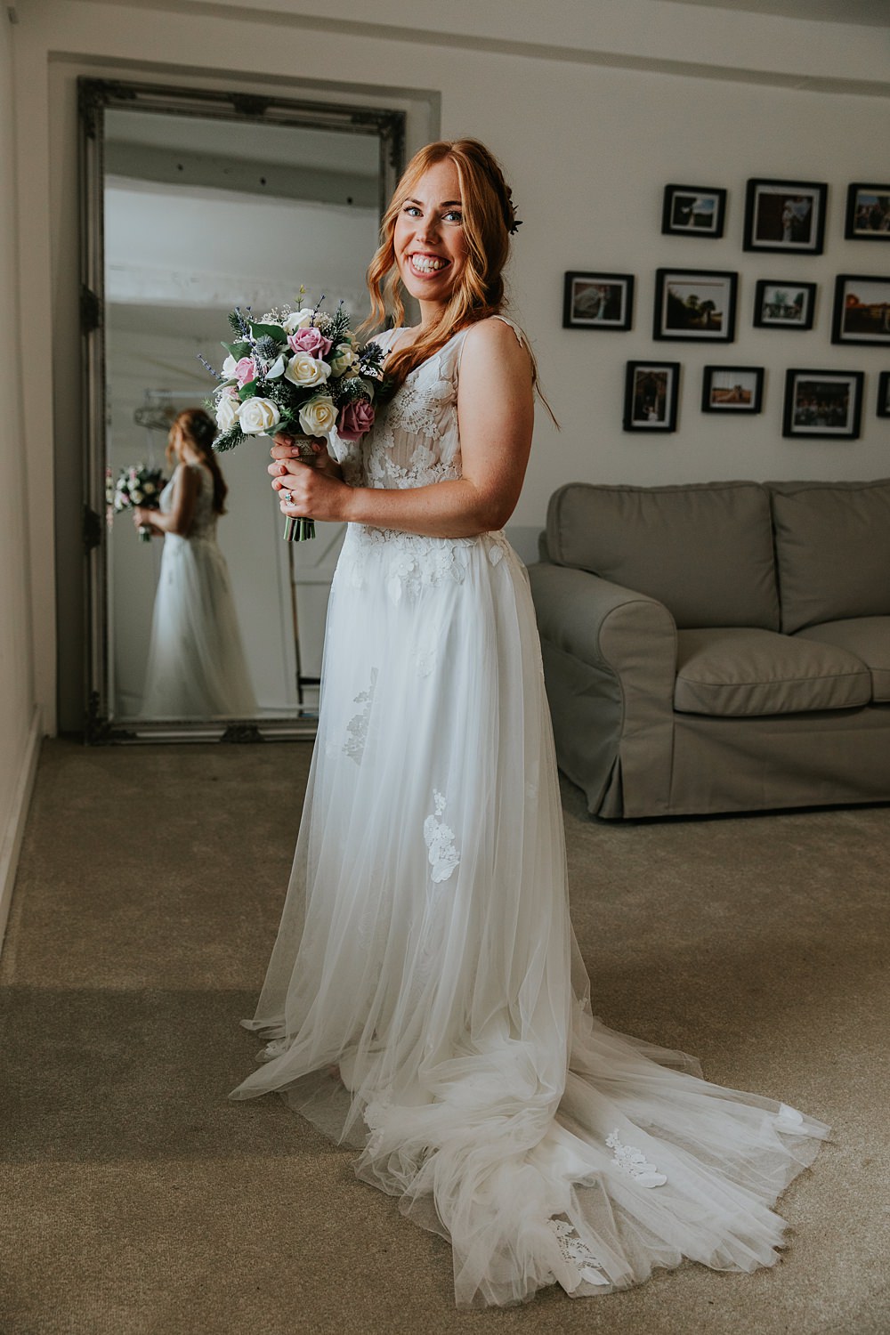 Dress Gown Bride Bridal Tulle Lace Straps Stock Farm Wedding Tatton Weddings Maddie Farris Photography
