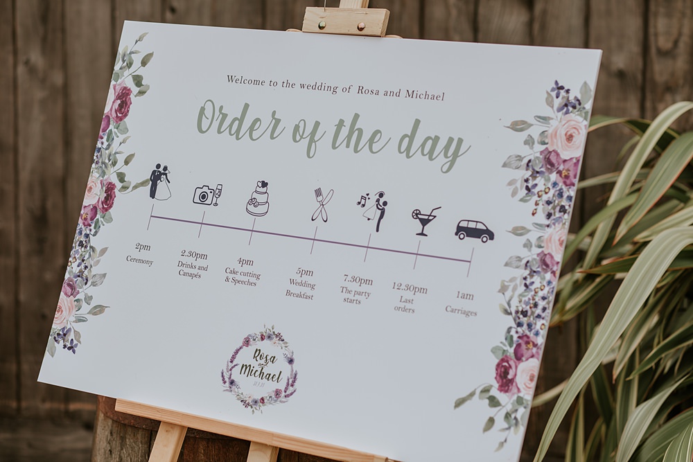 Order of the Day Sign Stock Farm Wedding Tatton Weddings Maddie Farris Photography