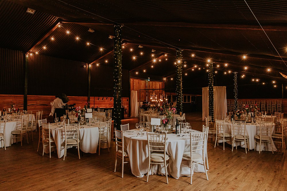 Barn Reception Festoon Lights Stock Farm Wedding Tatton Weddings Maddie Farris Photography