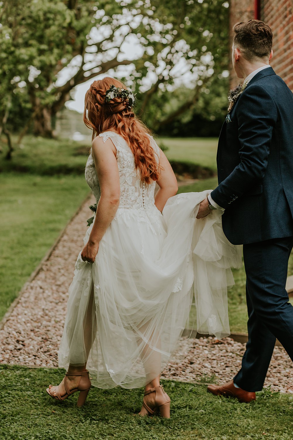 Dress Gown Bride Bridal Tulle Lace Straps Stock Farm Wedding Tatton Weddings Maddie Farris Photography