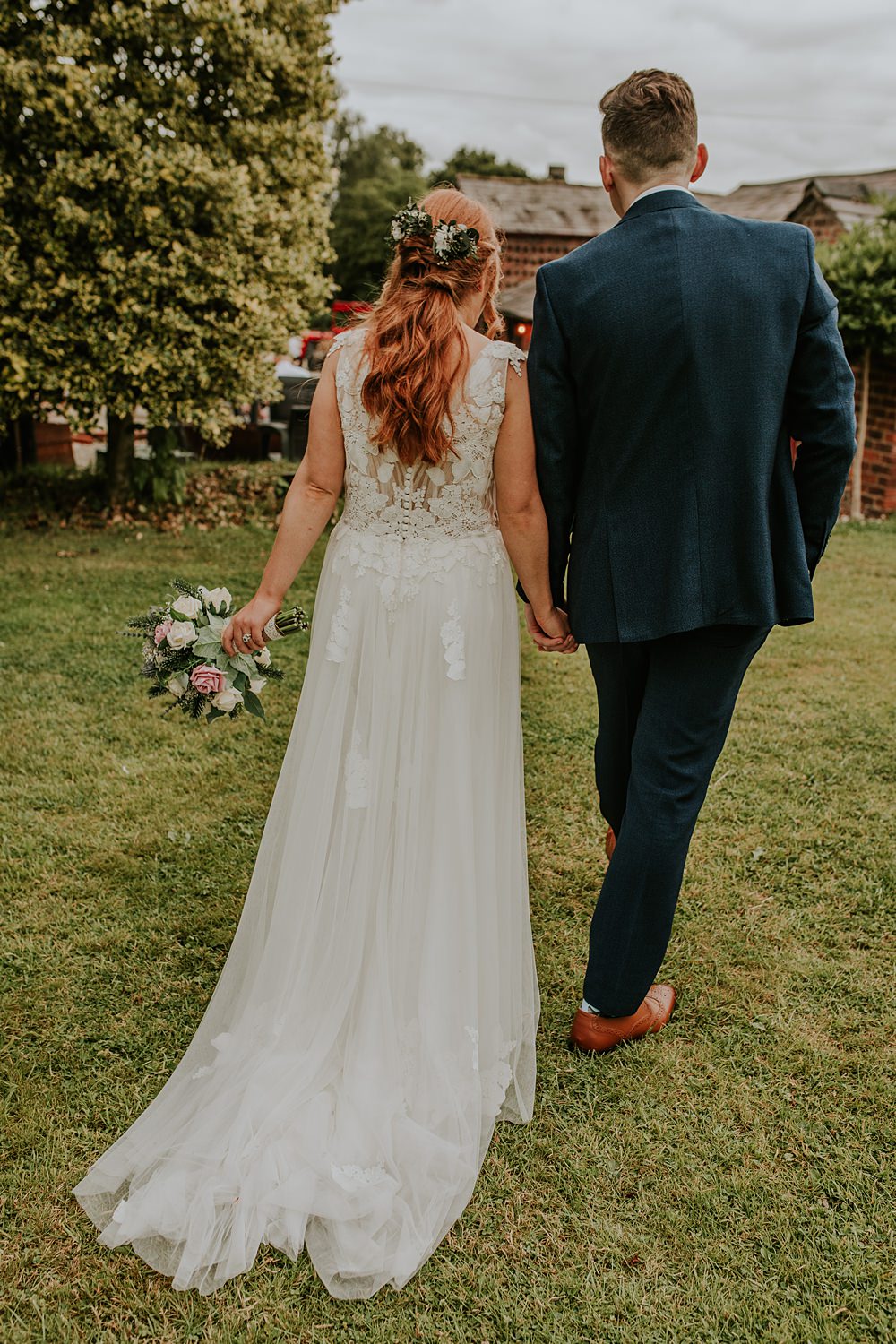 Dress Gown Bride Bridal Tulle Lace Straps Stock Farm Wedding Tatton Weddings Maddie Farris Photography