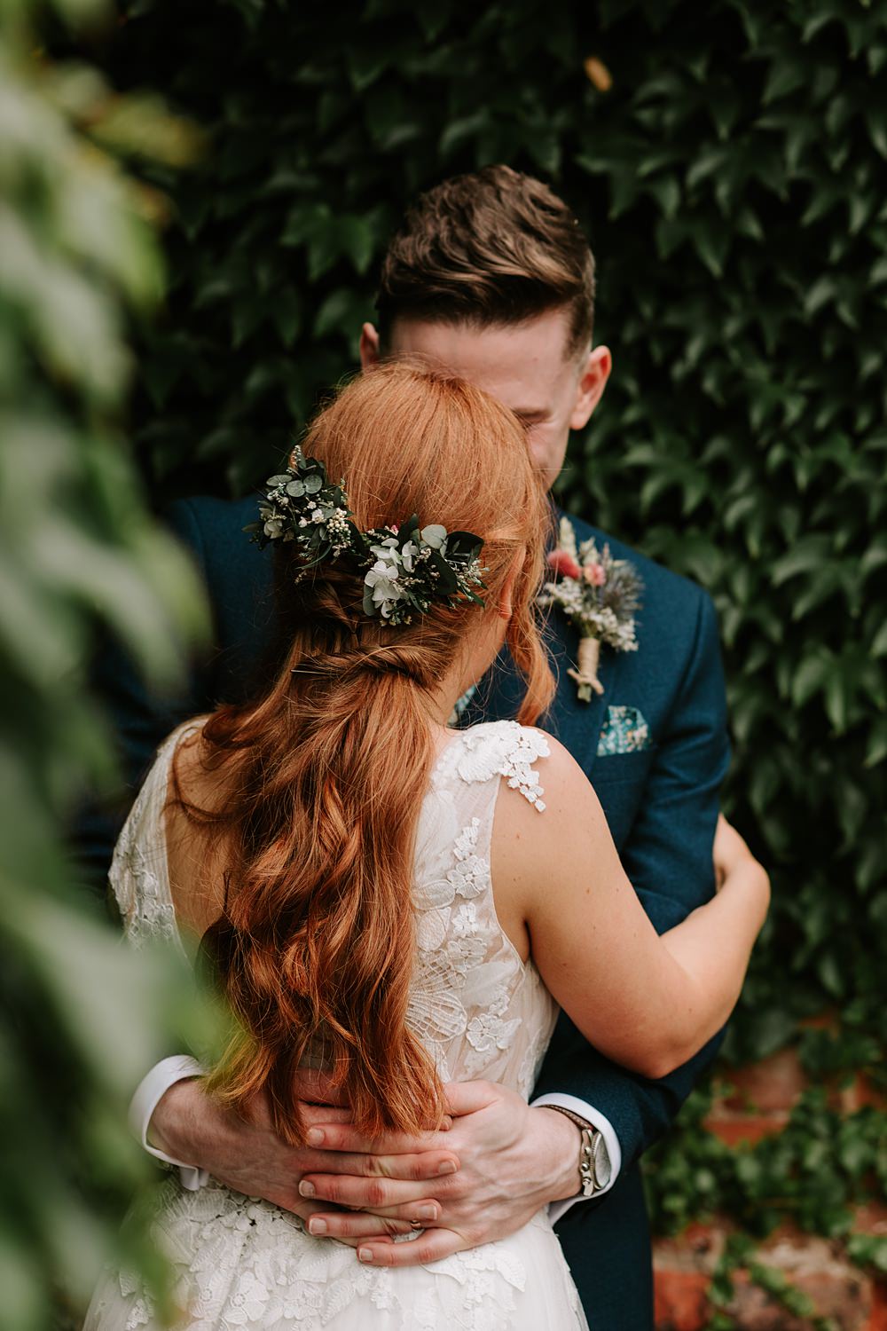 Bridal Hairstyle Half Up Down Flowers Stock Farm Wedding Tatton Weddings Maddie Farris Photography