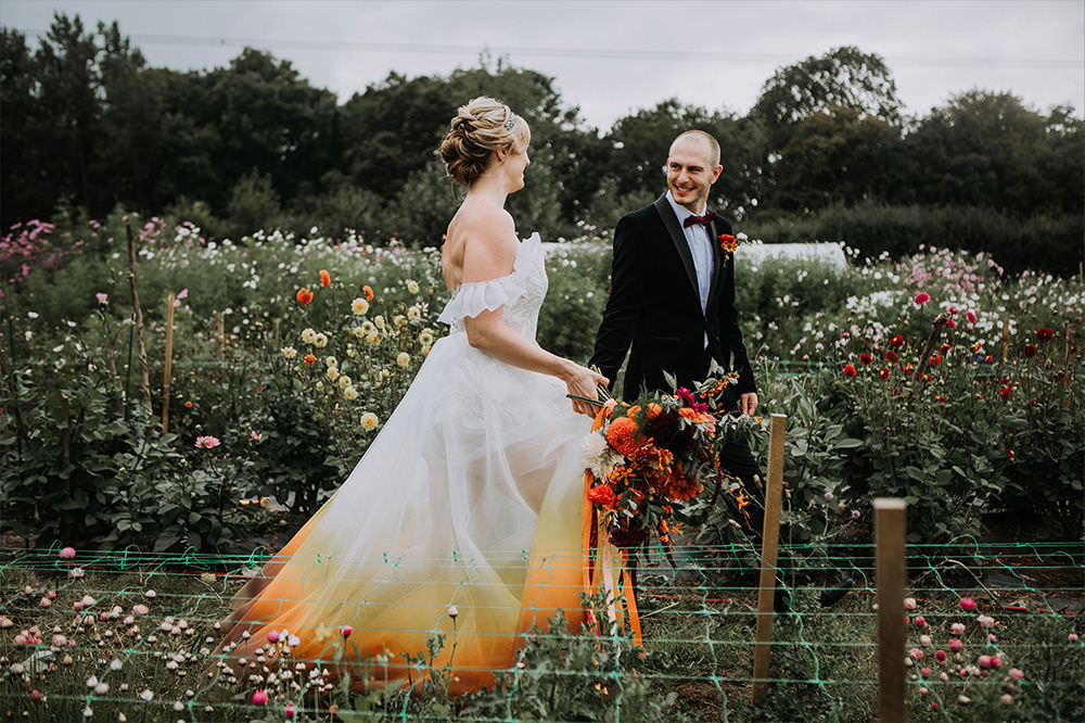 Dip Dye Ombre Dress Orange Gown Bride Bridal Sustainable Woodland Wedding Charly Mae Photography