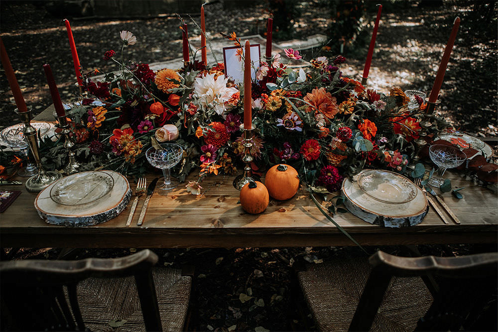 Table Decor Macrame Autumn Flowers Candles Sustainable Woodland Wedding Charly Mae Photography