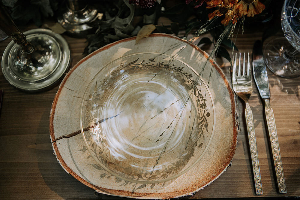 Charger Plate Place Setting Sustainable Woodland Wedding Charly Mae Photography