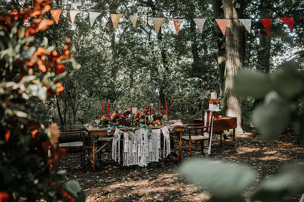 Table Decor Macrame Autumn Flowers Candles Sustainable Woodland Wedding Charly Mae Photography