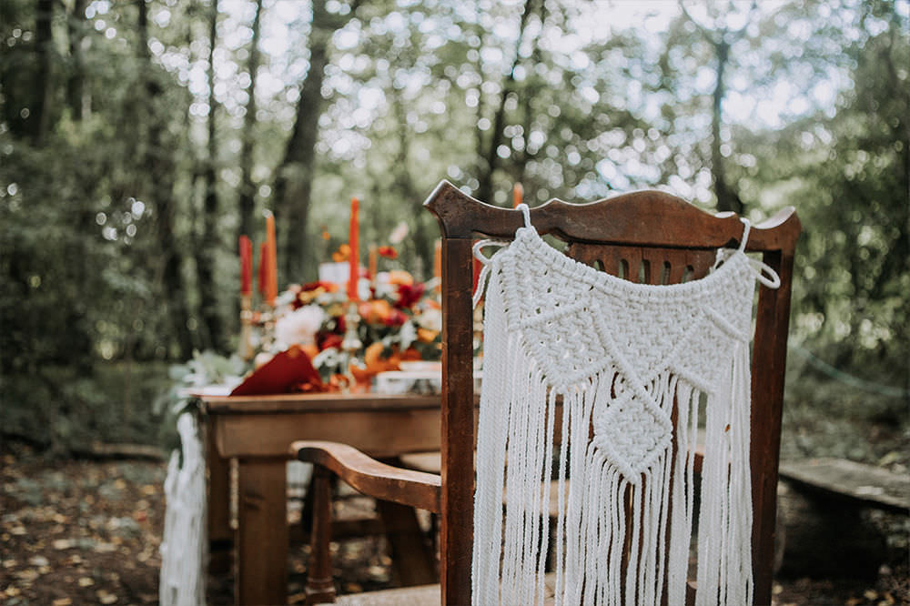 Chair Macrame Decor Sustainable Woodland Wedding Charly Mae Photography