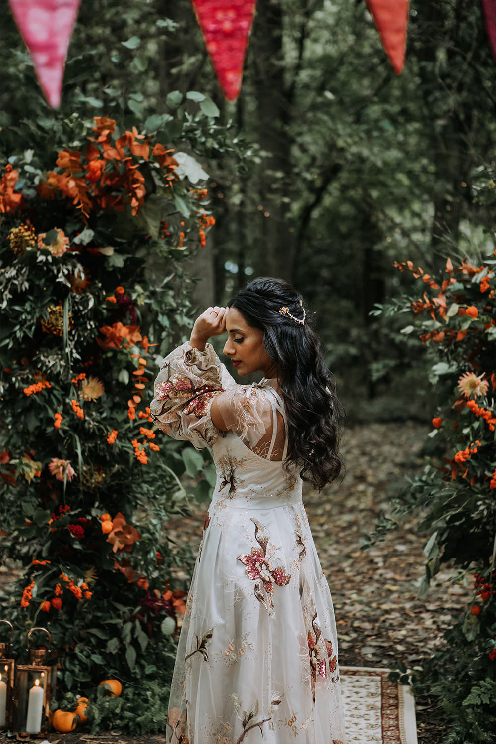 Floral Embroidered Dress Gown Bride Bridal Long Sleeve Sustainable Woodland Wedding Charly Mae Photography