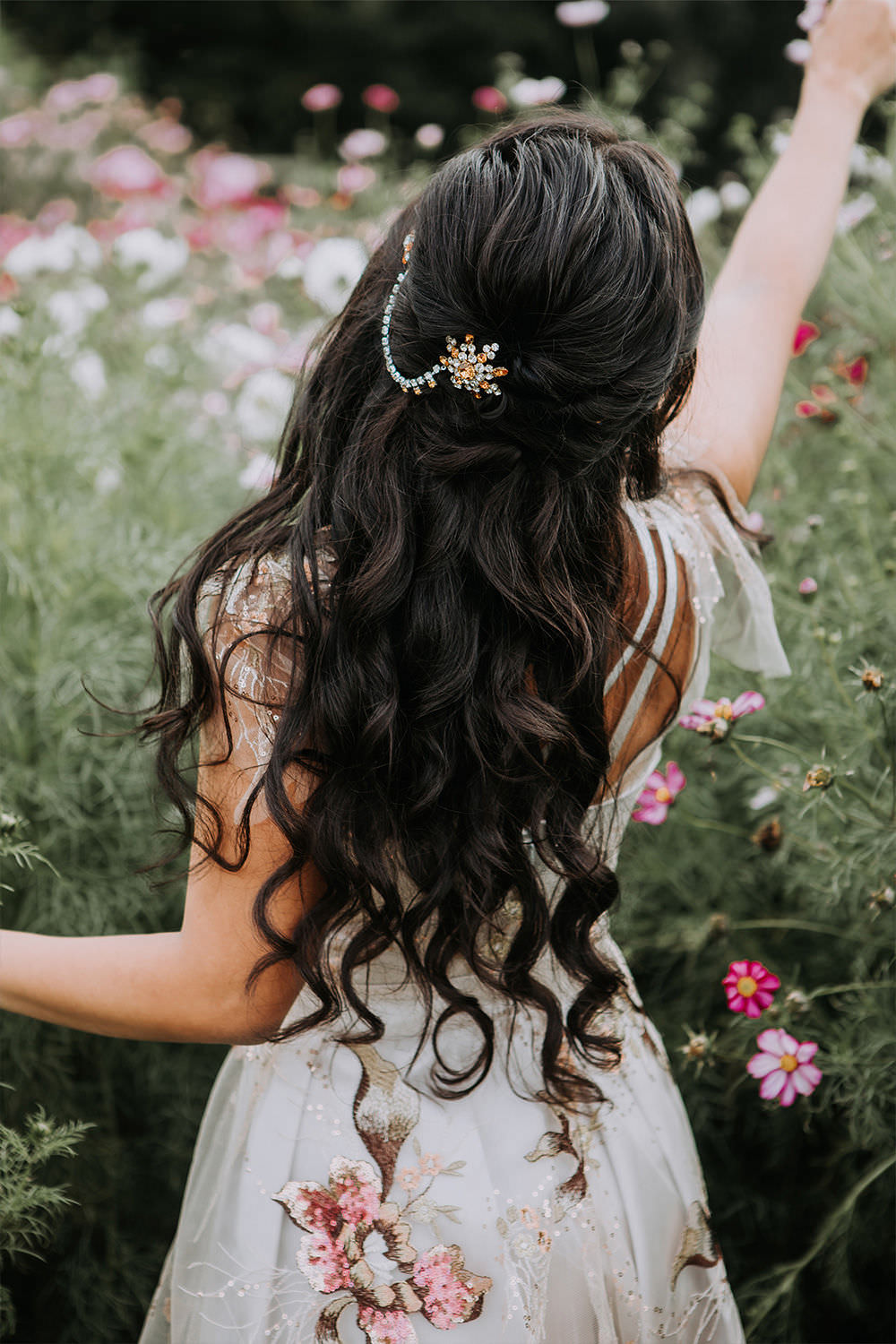 Bride Bridal Hairstyle Half Up Down Accessory Sustainable Woodland Wedding Charly Mae Photography