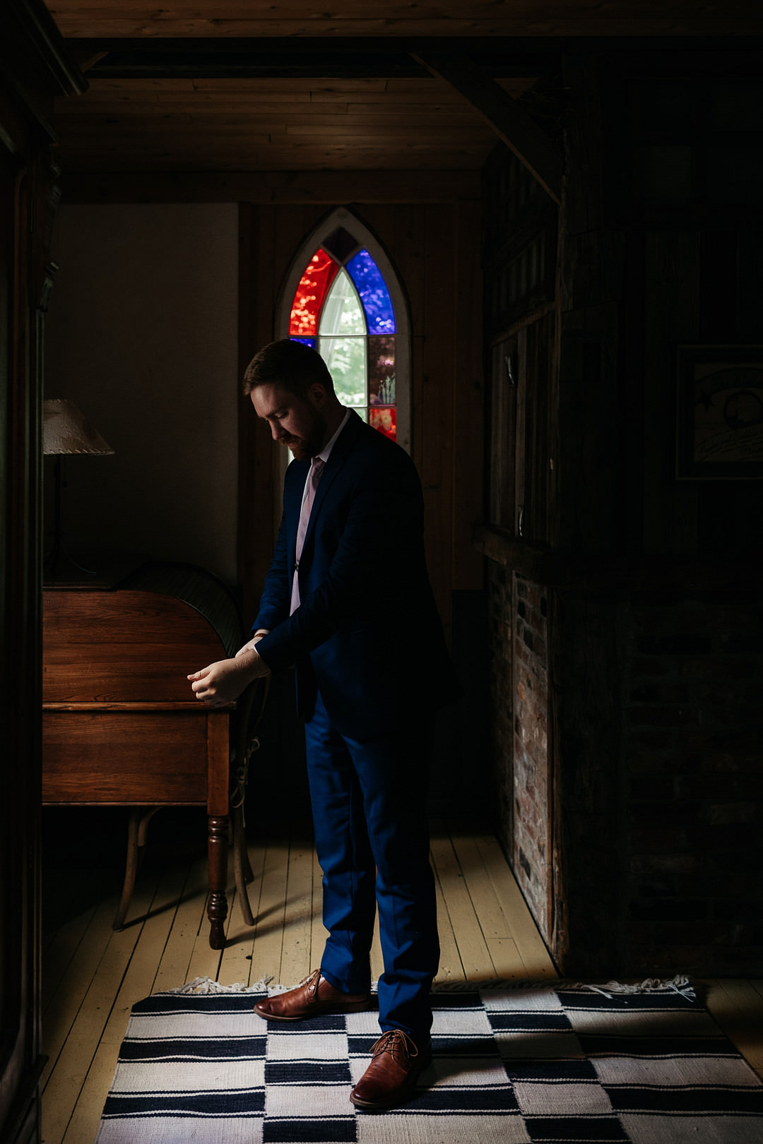 Groom Blue Suit Pink Tie The Meadows Stirling Wedding Two Cheeks Studio