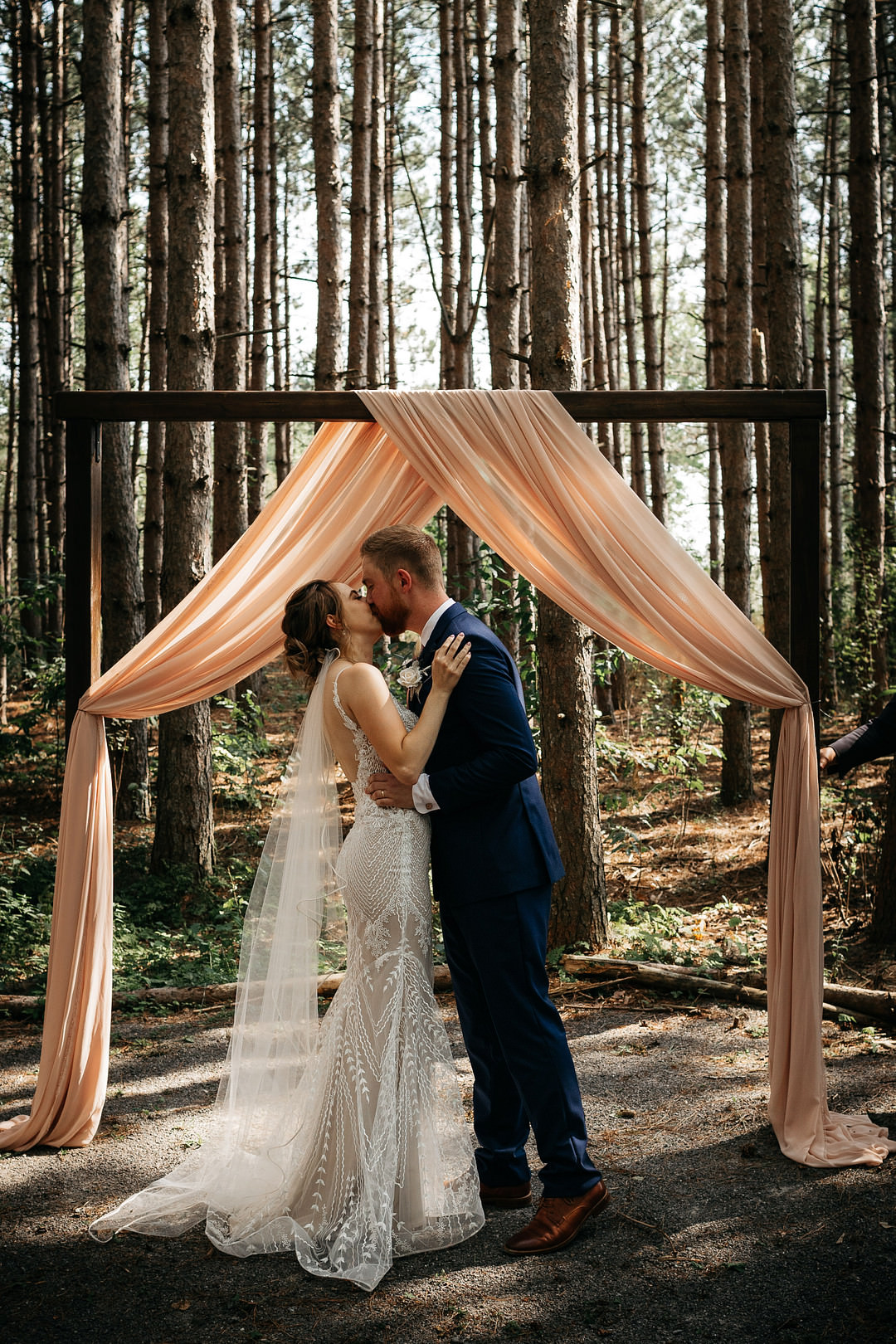 Forest Ceremony Wooden Arch Backdrop The Meadows Stirling Wedding Two Cheeks Studio