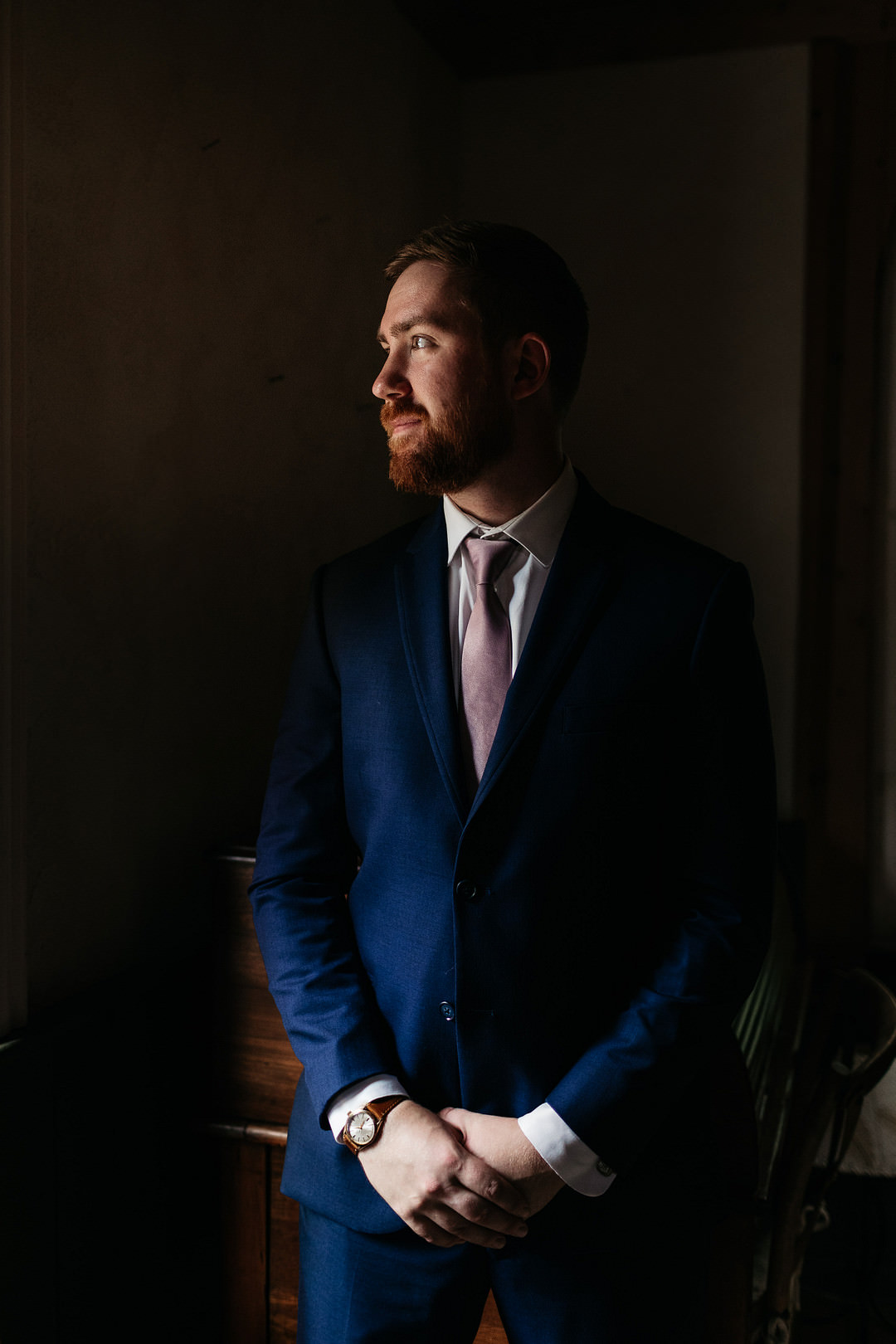 Groom Blue Suit Pink Tie The Meadows Stirling Wedding Two Cheeks Studio