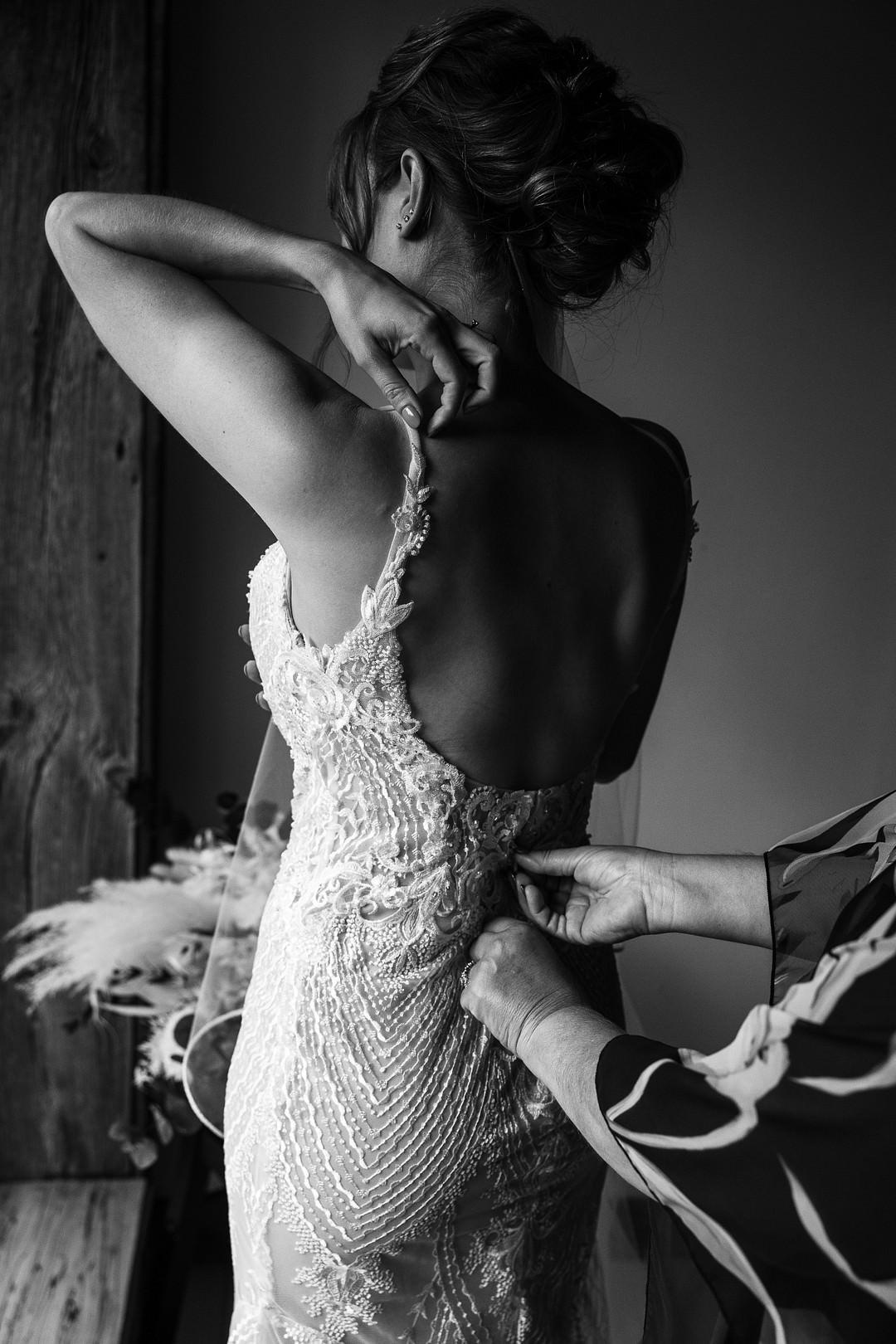 Dress Gown Bride Bridal Lace Low Back The Meadows Stirling Wedding Two Cheeks Studio