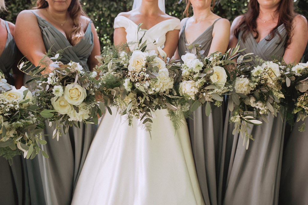 Bride Bridesmaid Bouquets Greenery White Trevor Hall Wedding Fox&BearPhotography
