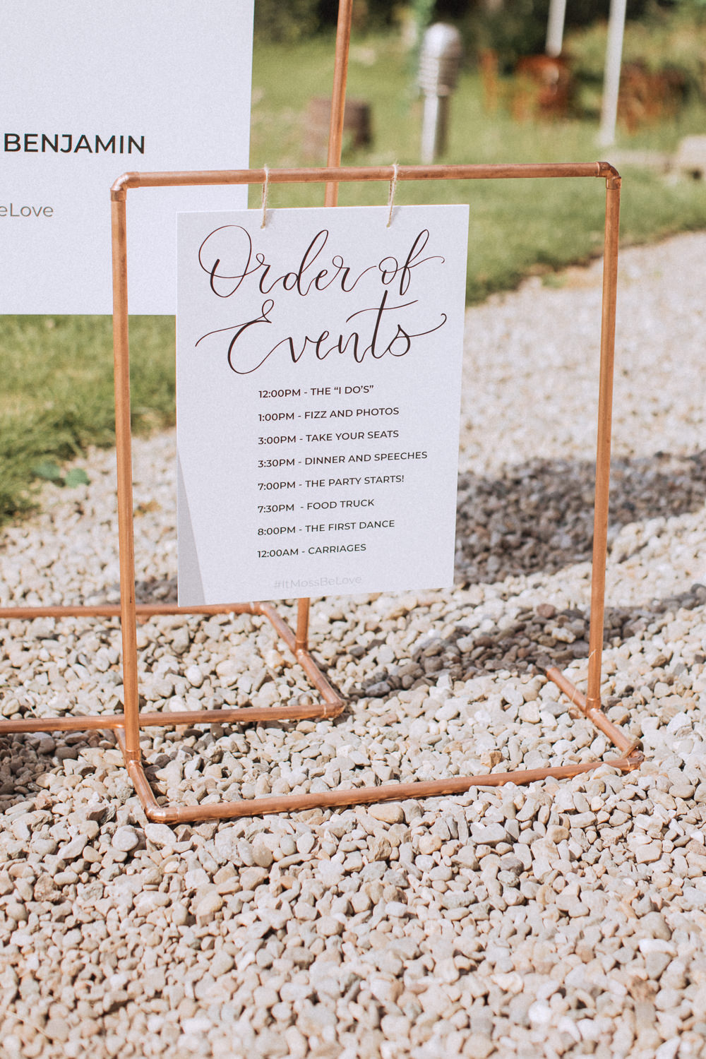 Wedding Sign Copper Frame Flowers Trevor Hall Wedding Fox&BearPhotography