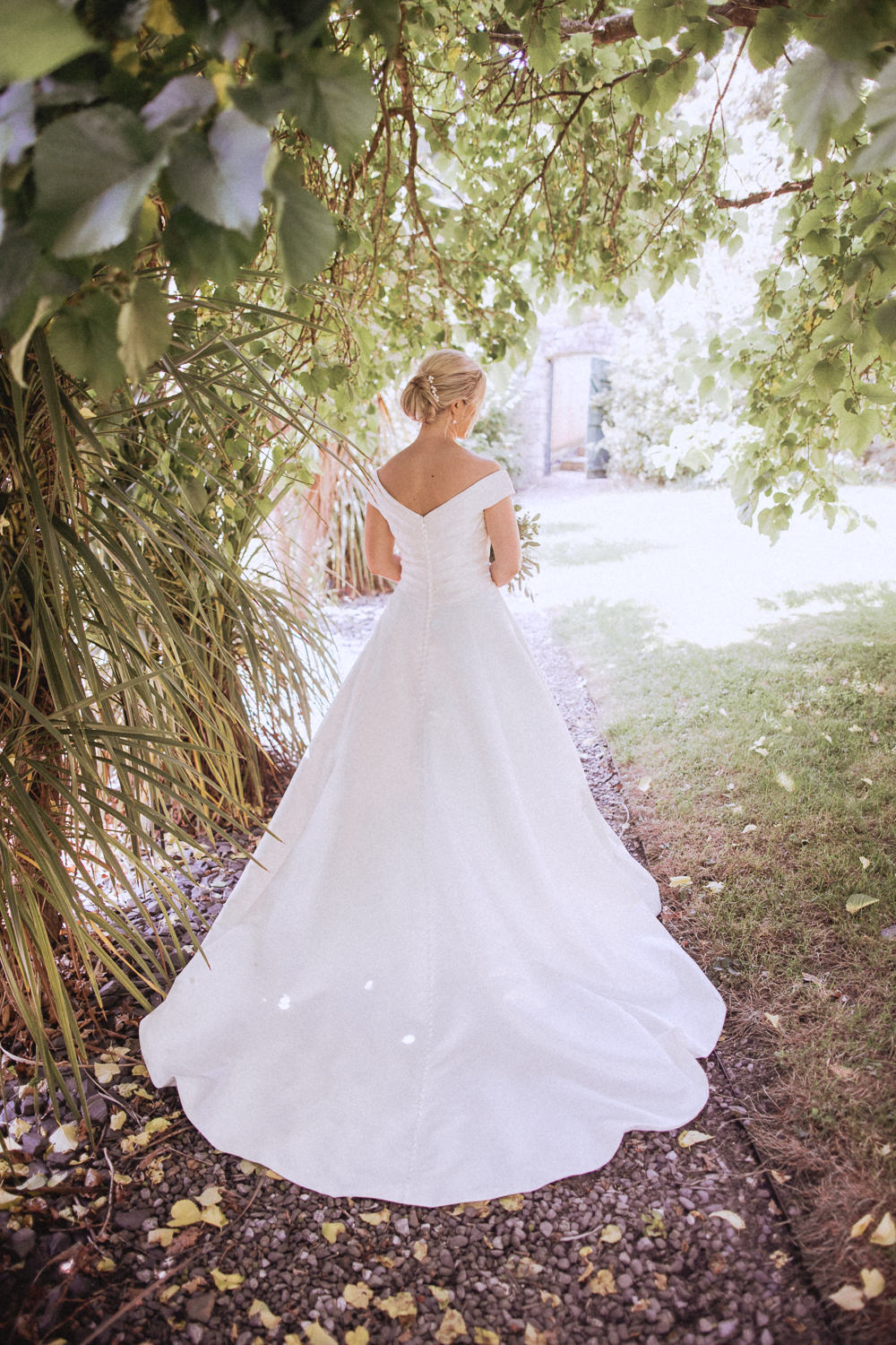 Dress Gown Bride Bridal Off Shoulder Train Trevor Hall Wedding Fox&BearPhotography