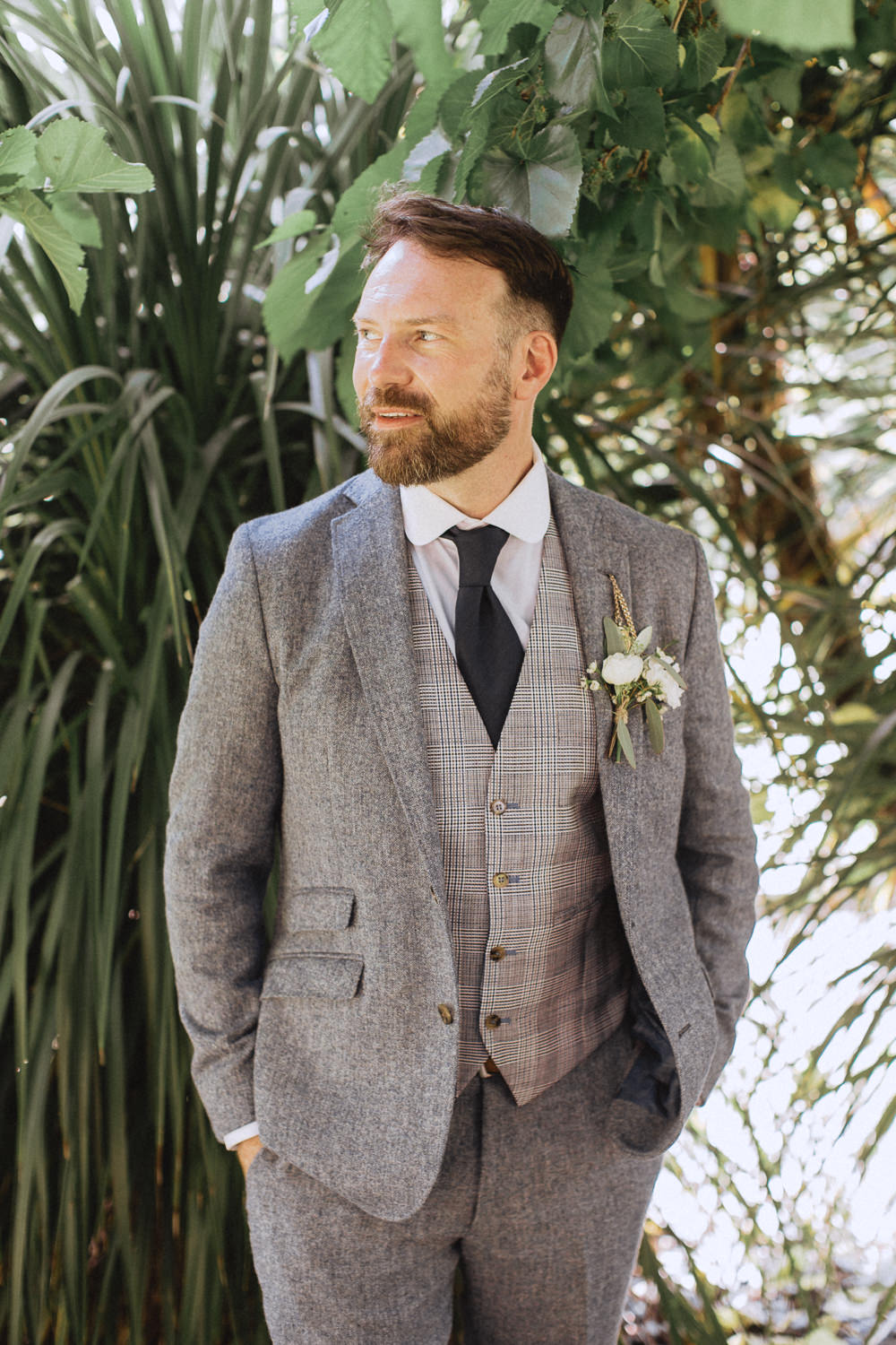Groom Grey Suit Black Tie Trevor Hall Wedding Fox&BearPhotography