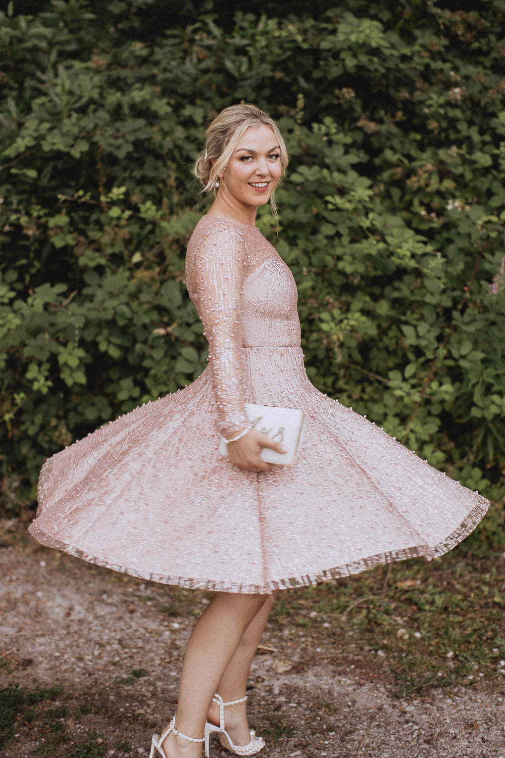 Short Pink Evening Dress Bride Trevor Hall Wedding Fox&BearPhotography