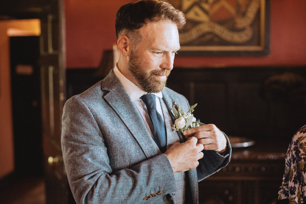 Groom Grey Suit Black Tie Trevor Hall Wedding Fox&BearPhotography
